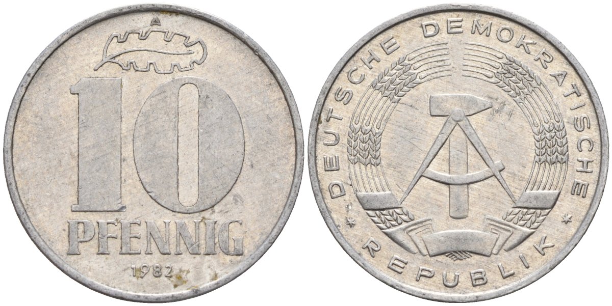ГДР 10 пфеннигов 1982 A KM 10 алюминий 4143-741