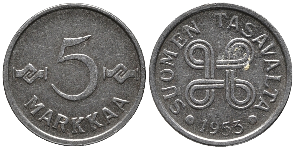 ФИНЛЯНДИЯ 5 МАРОК 1953 KM 37 железо 99-1047