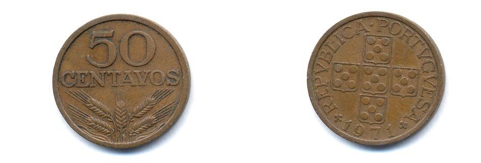 Португалия 50 сентаво 1971 KM 596 бронза 4379-1057