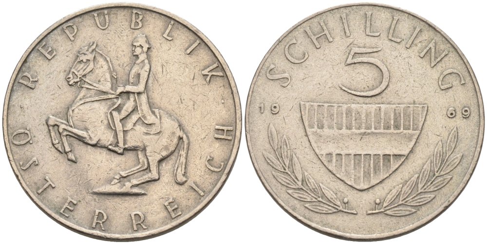 Австрия 5 шиллингов 1969 KM 2889а медно-никель 4575-353