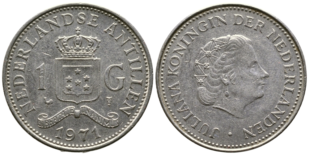 Нидерландские Антилы 1 гульден 1971 Юлиана (1948-1980) KM 12 никель 93-915