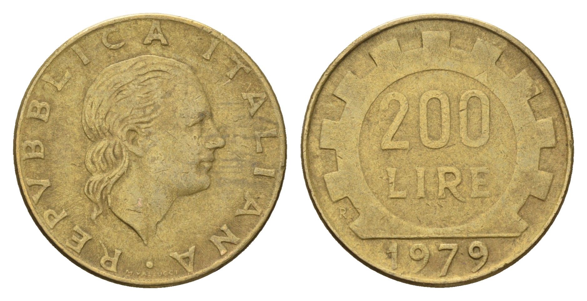 Италия 200 лир 1979 R, шестерня KM 105 алюминиевая бронза 4148-814
