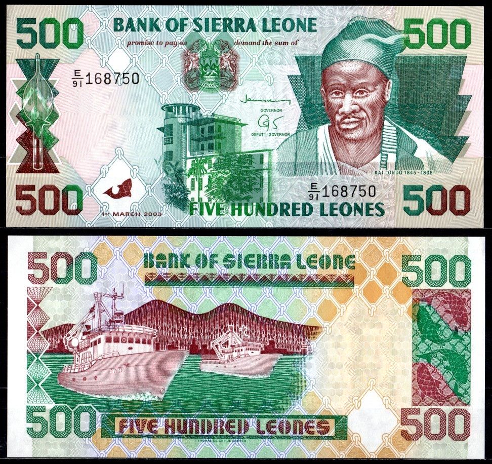 Сьерра-Леоне 500 леоне 2003 Pick 23 d бумага UNC (пресс) 7214-21-3-1