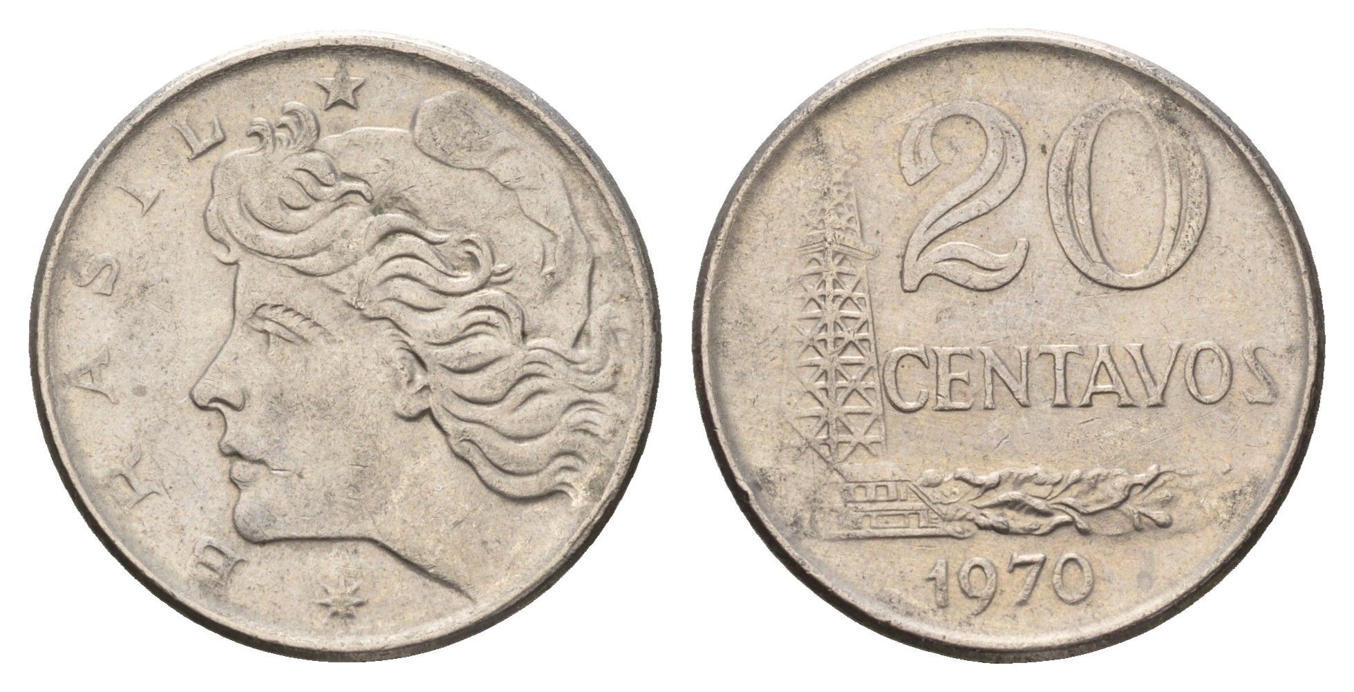 Бразилия 20 сентаво 1970 год-тип KM 579.2 медно-никель 4688-113