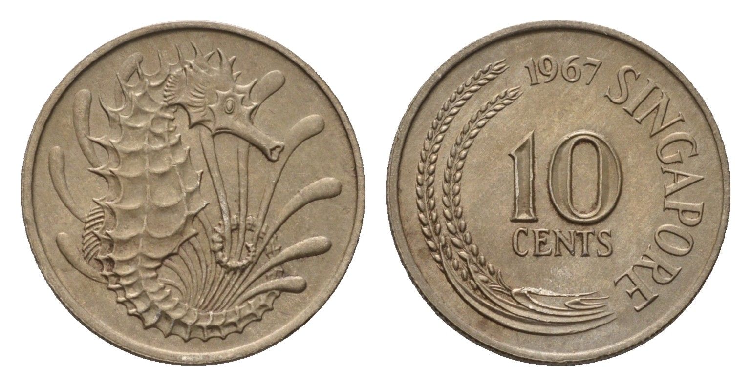 Сингапур 10 центов 1967 KM 3 медно-никель BU 4679-728