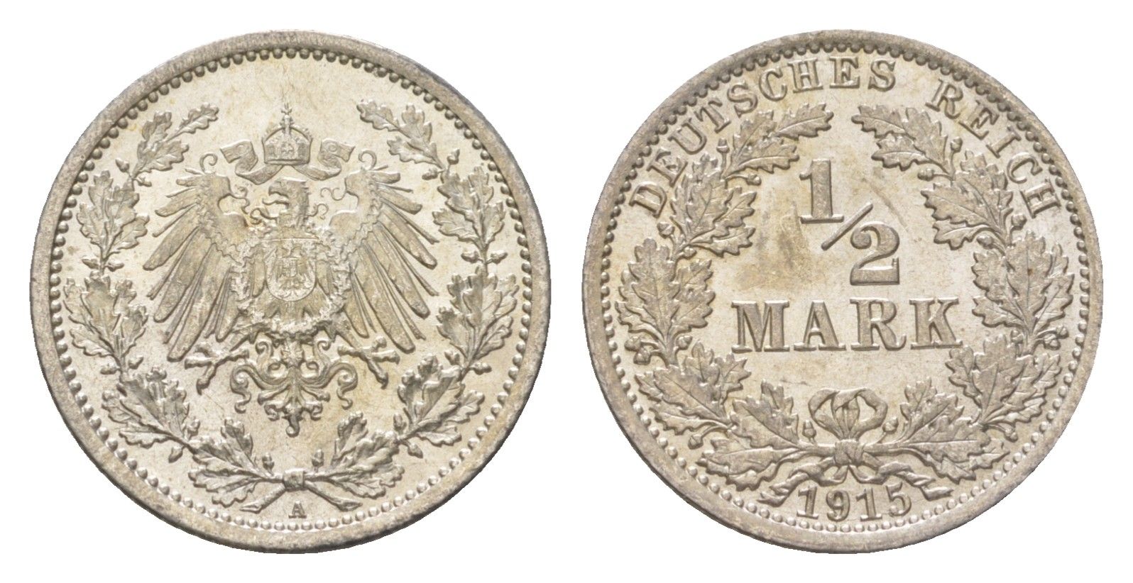 Германия 1/2 марки 1915 A, Вильгельм II (1888-1918) KM 17, J. 16 серебро UNC 4625-1038