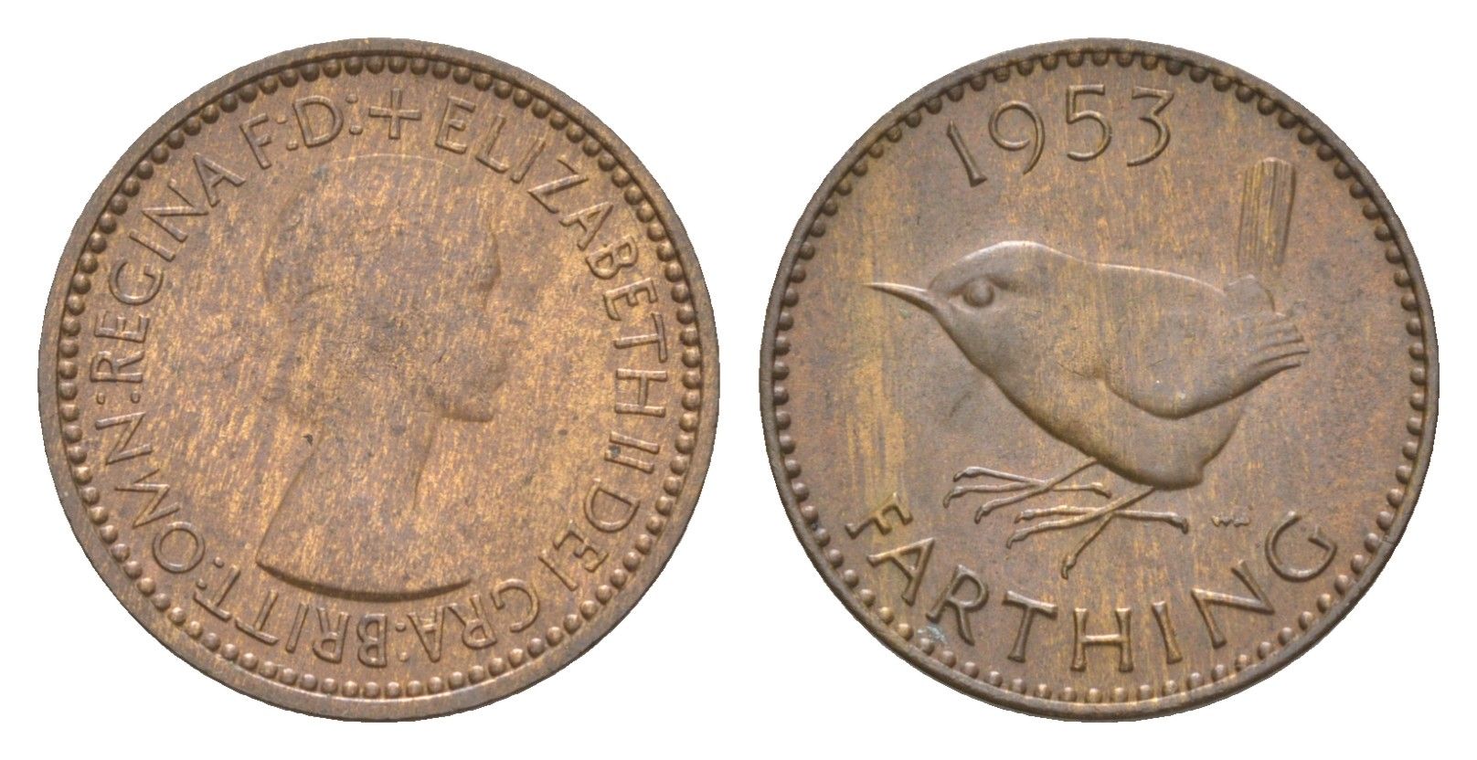 Великобритания 1 фартинг 1953 Елизавета II (1952-2022) KM 881, Spink 4156 бронза aUNC 4630-1229