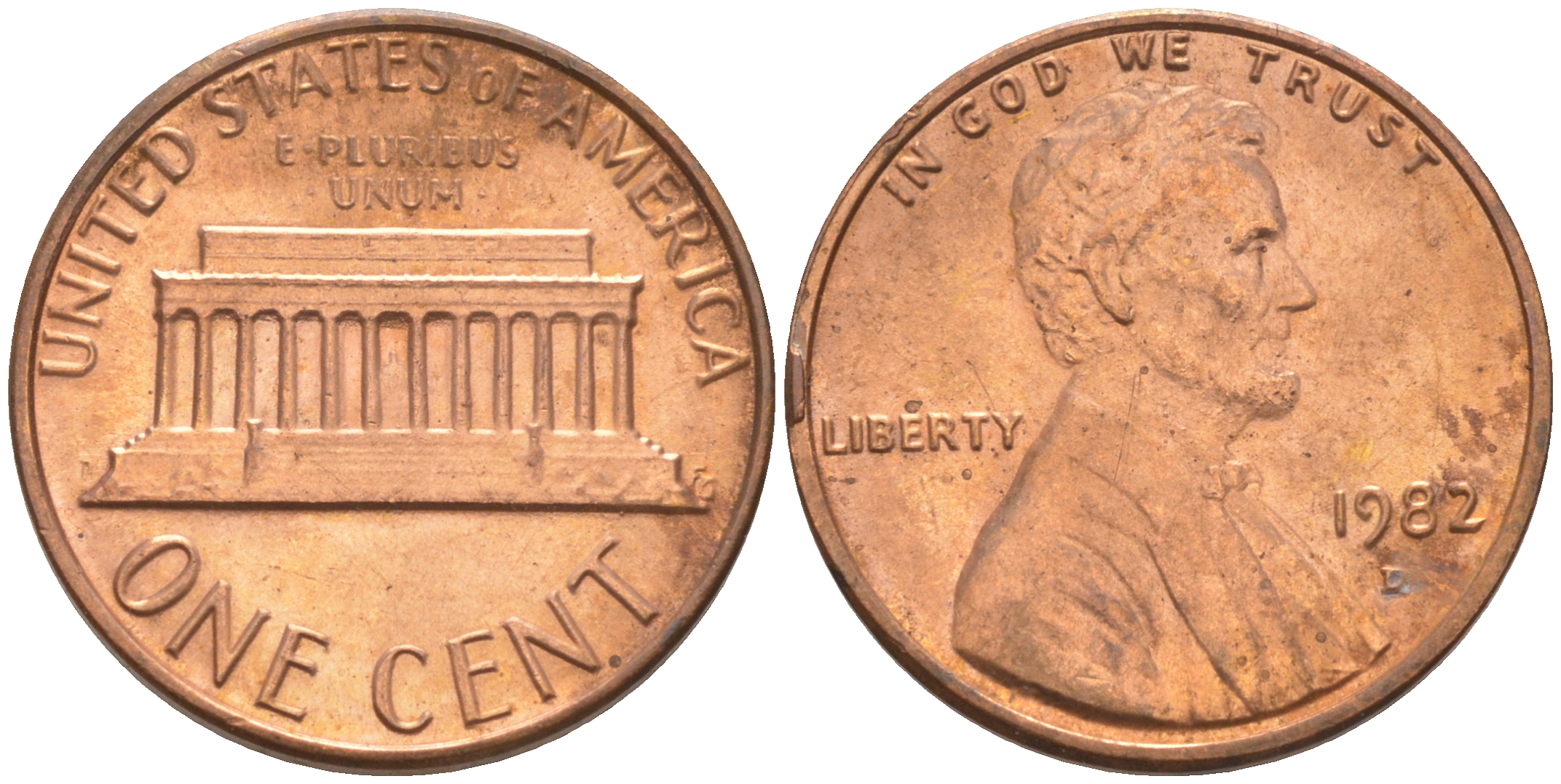 США 1 ЦЕНТ 1982 D, ЛИНКОЛЬН KM 201 медь цинк 188-224