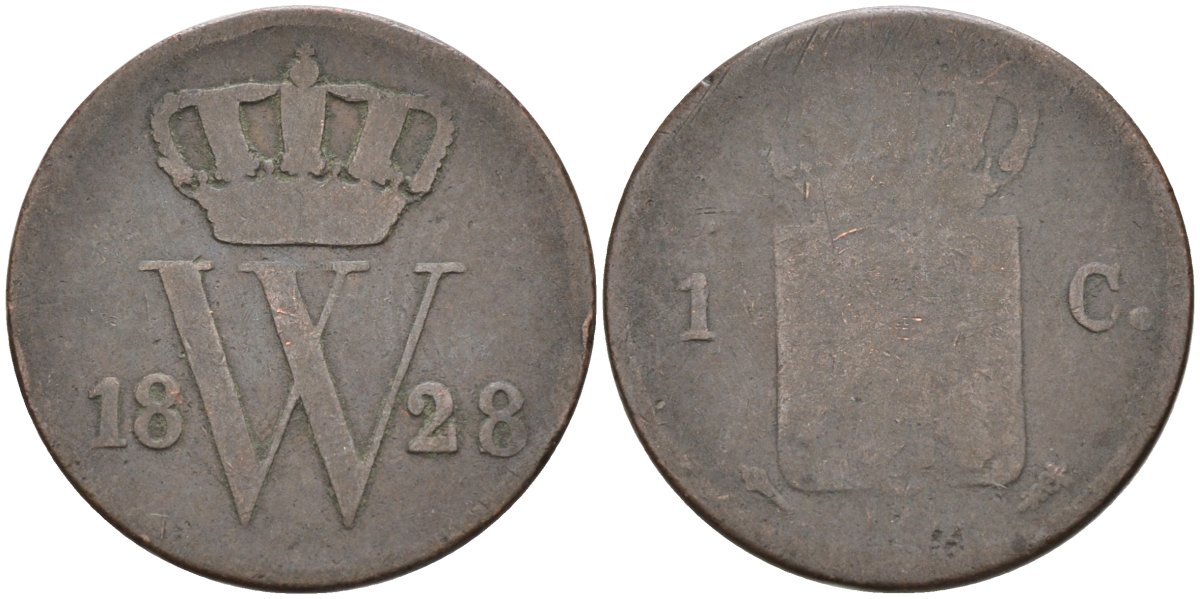 Нидерланды 1 цент 1828 Виллем I (1815-1840) KM 47 медь 4575-951