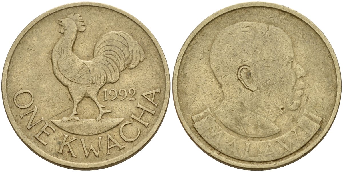 Малави 1 квача 1992 KM 20 никель латунь 4140-622