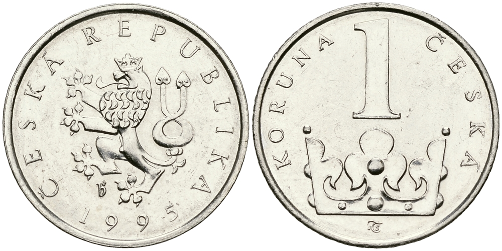 ЧЕХИЯ 1 КРОНА 1995 KM 7 сталь плакированная никелем 540-753