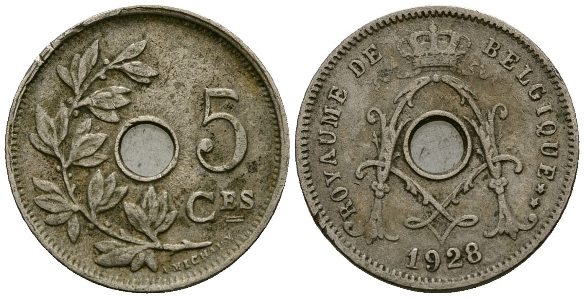 Бельгия 5 сантимов 1928 Belgique KM 66 медно-никель 4173-613
