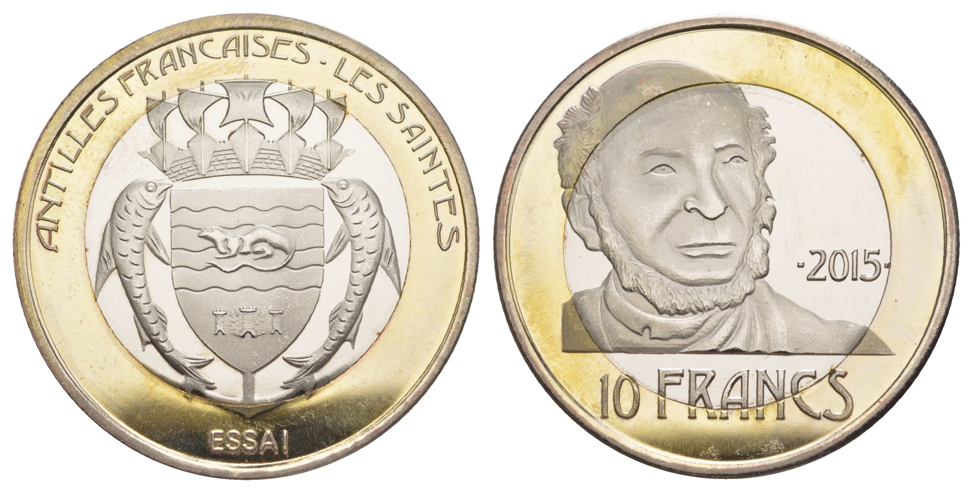 Французская Вест-Индия или Французские Антильские острова (Ле-Сент) 10 франков 2015 ESSAI (пробник) биметалл BU 1082-4-51