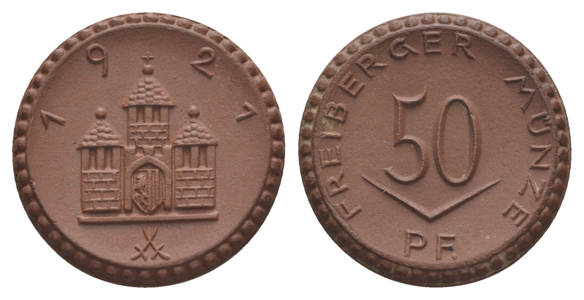 Фрайберг 50 пфеннигов 1921 Men05 8084.7, Men05 8084.8, Men22.2 10080 фарфор 1094-9-83