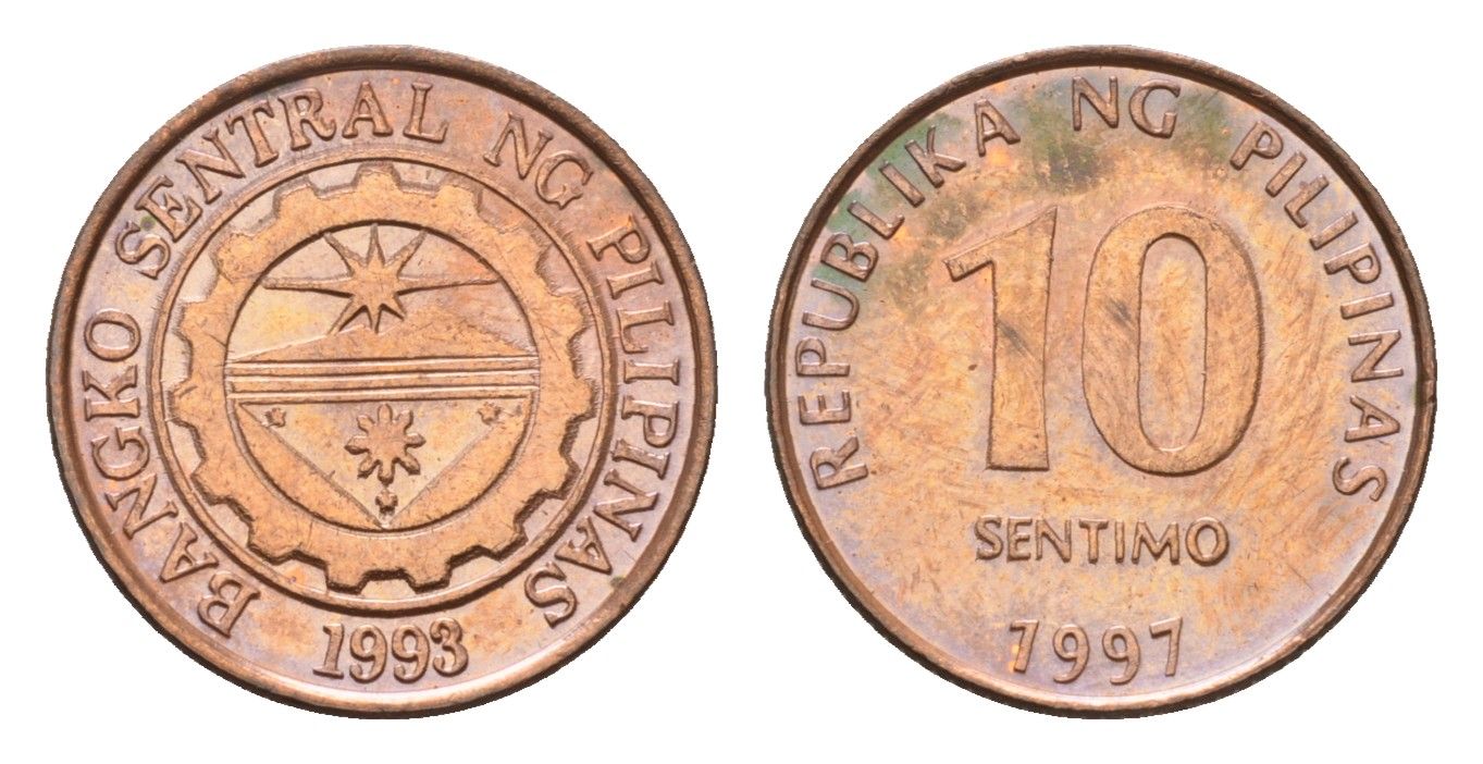Филиппины 10 сентимо 1997 KM 270 сталь плакированная медью UNC 4685-327