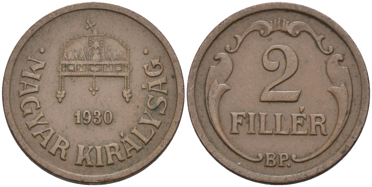 Венгрия 2 филлера 1930 ВР KM 506 бронза 4594-337