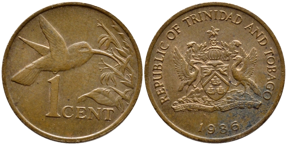 Тринидад и Тобаго 1 цент 1986 колибри KM 29 бронза 4396-1013