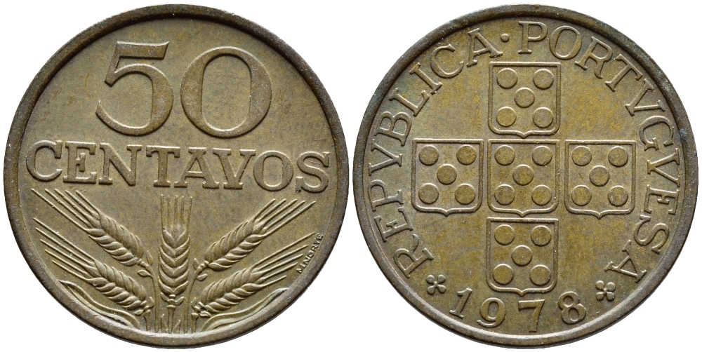 ПОРТУГАЛИЯ 50 СЕНТАВО 1978 KM 596 бронза 4395-845