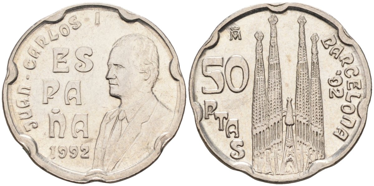 Испания 50 песет 1992 Олимпиада в Барселоне 92, собор Гауди KM 907 медно-никель 4582-645