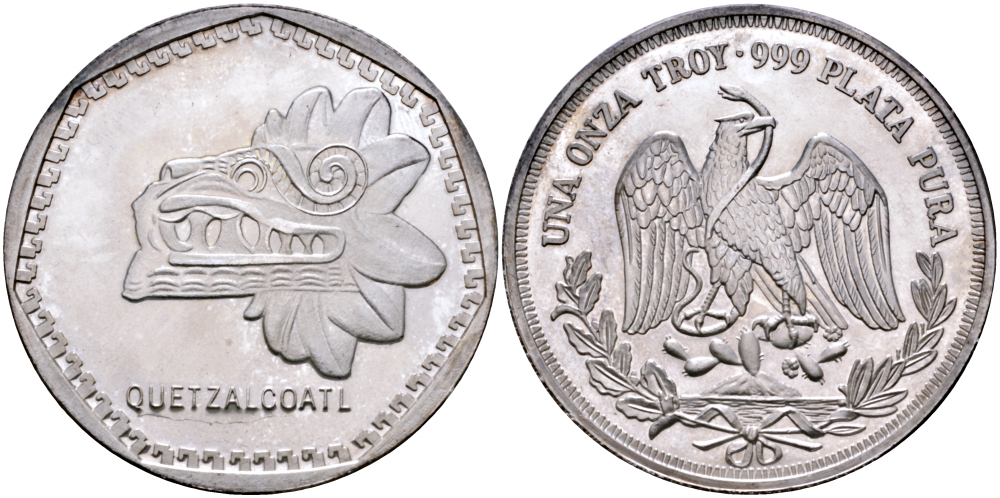 МЕКСИКА 1 УНЦИЯ ND МАСКА, QUETZALCOATL, ДИАМЕТР 40 ММ., ВЕС 1 ТРОЙСКАЯ УНЦИЯ серебро PROOF 00-00