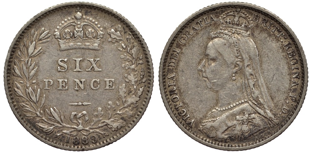 Великобритания 6 пенсов 1889 Виктория (1837-1901) KM 760, Spink 3929 серебро 4538-1214
