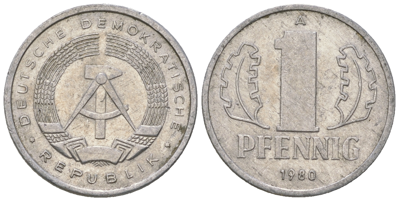 ГДР 1 пфенниг 1980 А KM 8.2 алюминий 4623-357