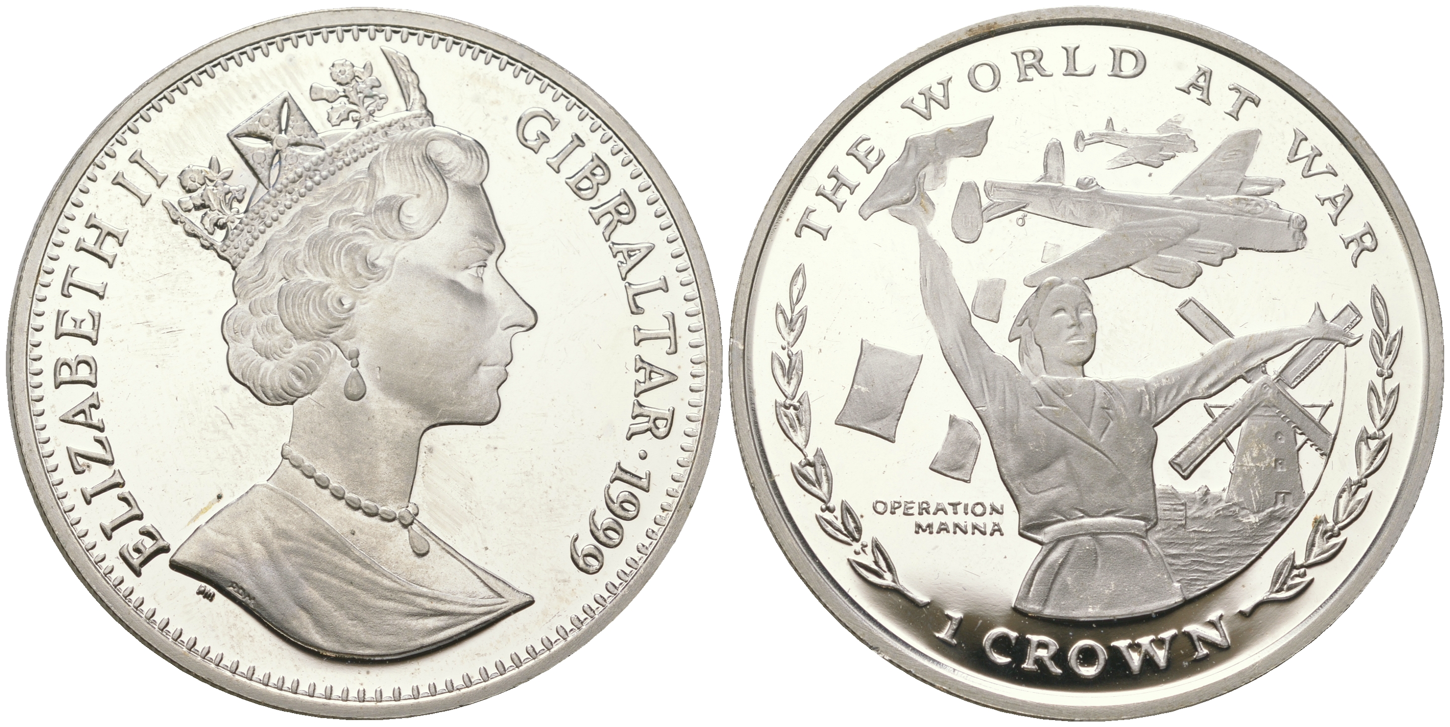 Гибралтар 1 крона 1999 II мировая война, Операция «Манна» KM 845a серебро  PROOF  1091-3-21