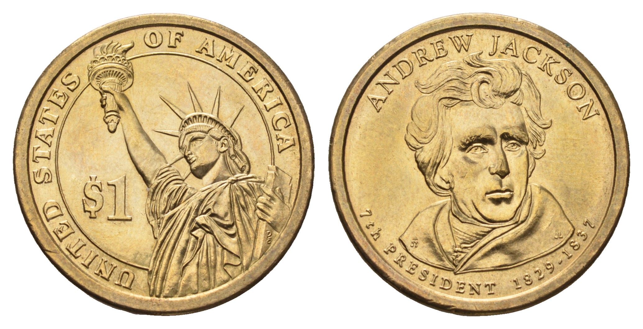 США 1 доллар 2008 P, Президент США - Эндрю Джексон (1829-1837) KM 428 медь с марганцево-латунным покрытием UNC 4698-922