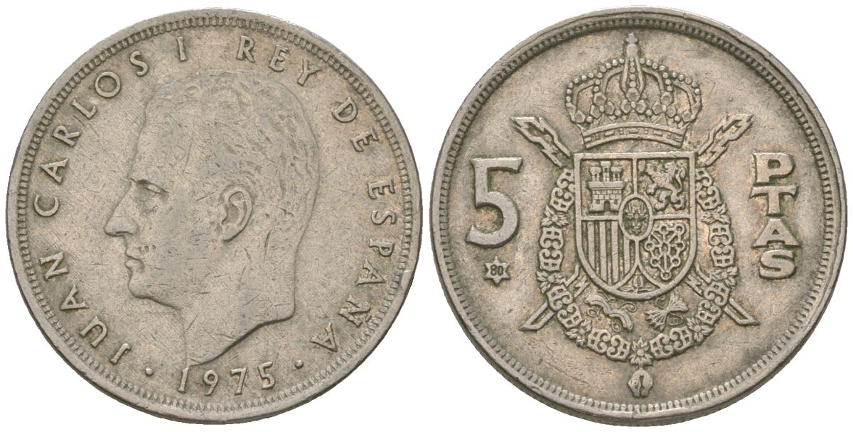 Испания 5 песет 1975 (80), Хуан Карлос I (1975-2014) KM 807 медно-никель 4616-947