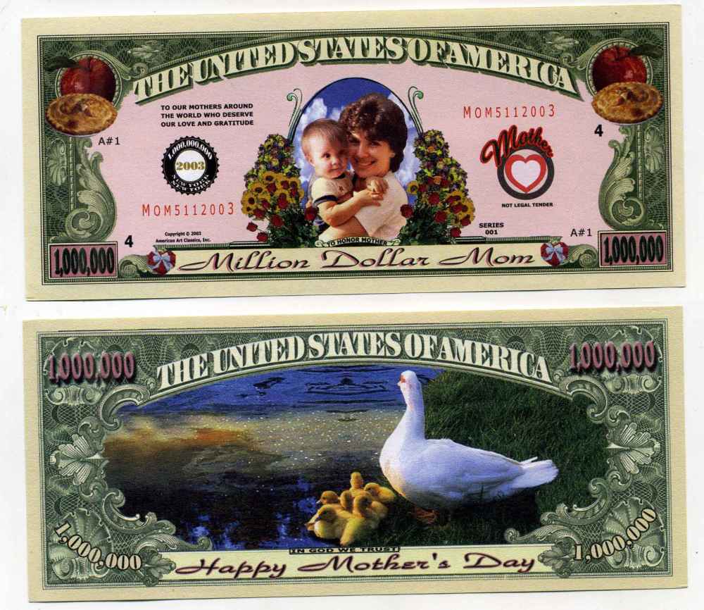 США 1000000 ДОЛЛАРОВ 2003 СУВЕНИРНАЯ БАНКНОТА, МАТЕРИНСКАЯ ЛЮБОВЬ бумага UNC (ПРЕСС) 8588-15-3-2