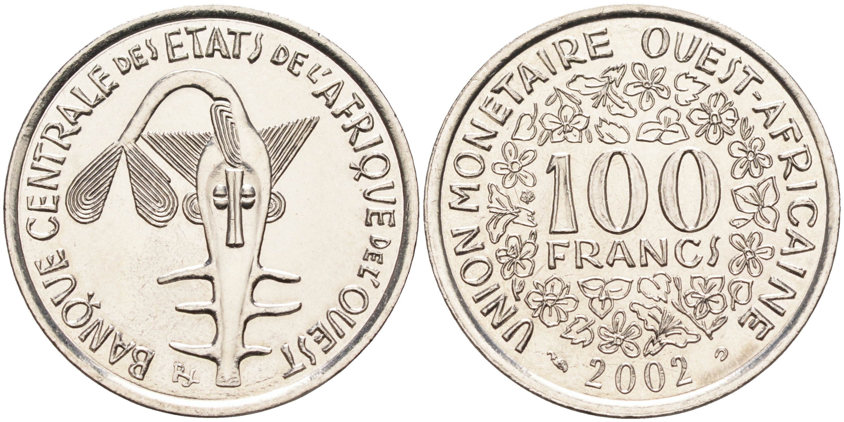 Валютное сообщество стран Западной Африки 100 франков 2002  KM 4 никель  UNC  4595-821