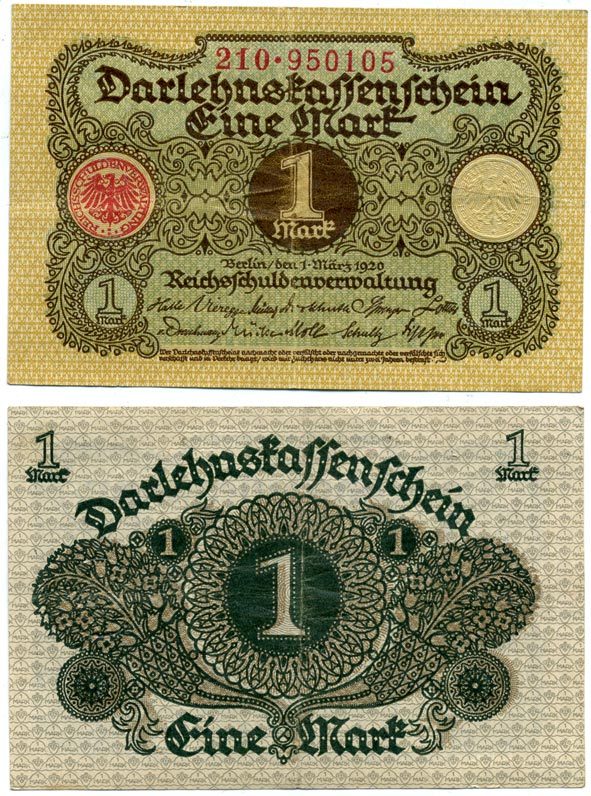 ГЕРМАНИЯ 1 МАРКА 1920 1 МАРТА 1920, ВЕЙМАРСКАЯ РЕСПУБЛИКА Pick 58 бумага 7548-37-1