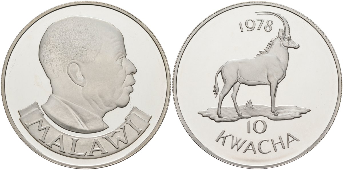 Малави 10 квача 1979 серия защита окружающей среды, сокол таита, тираж 3256 экз. KM 19а серебро PROOF 04-321-11