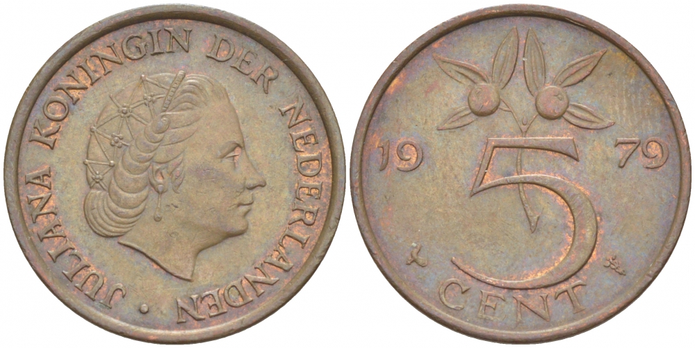 Нидерланды 5 центов 1979 Юлиана (1948-1980) KM 181 бронза 214-248