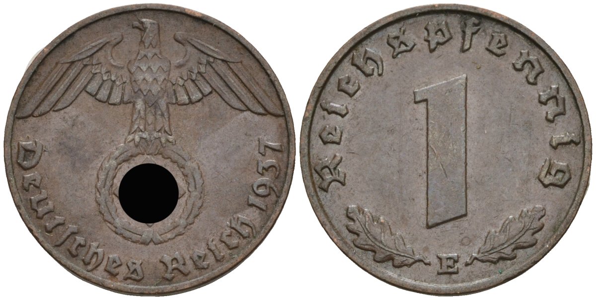 Германия 1 рейхспфенниг 1937 E KM 89, J 361 бронза 4136-1219