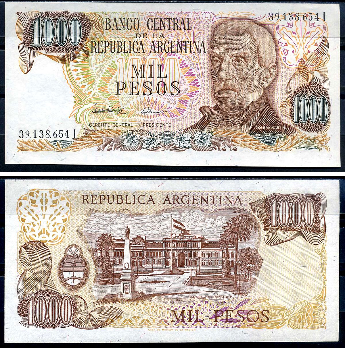 Аргентина 1000 песо ND (1976-1983)  Pick 304 d (1)  бумага  aUNC 2198-10-3-2