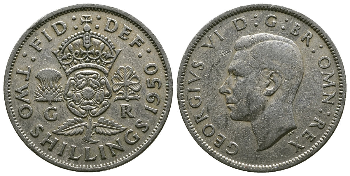 Великобритания 2 шиллинга (флорин) 1950 Георг VI (1936-1952) KM 878, Spink 4107 медно-никель 4381-1246