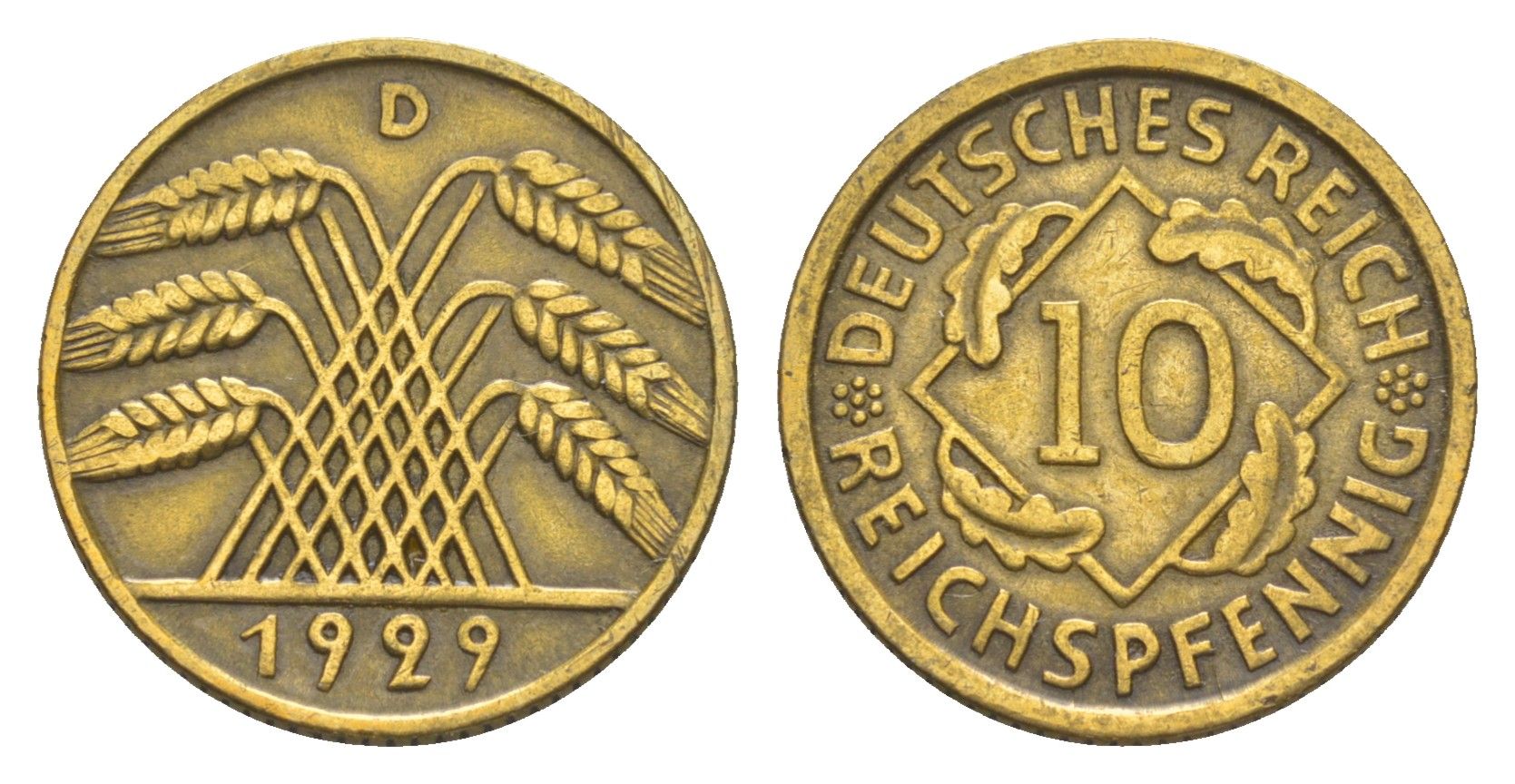 Германия 10 рейхспфеннигов 1929 D KM 40, J. 317 алюминиевая бронза 4549-726