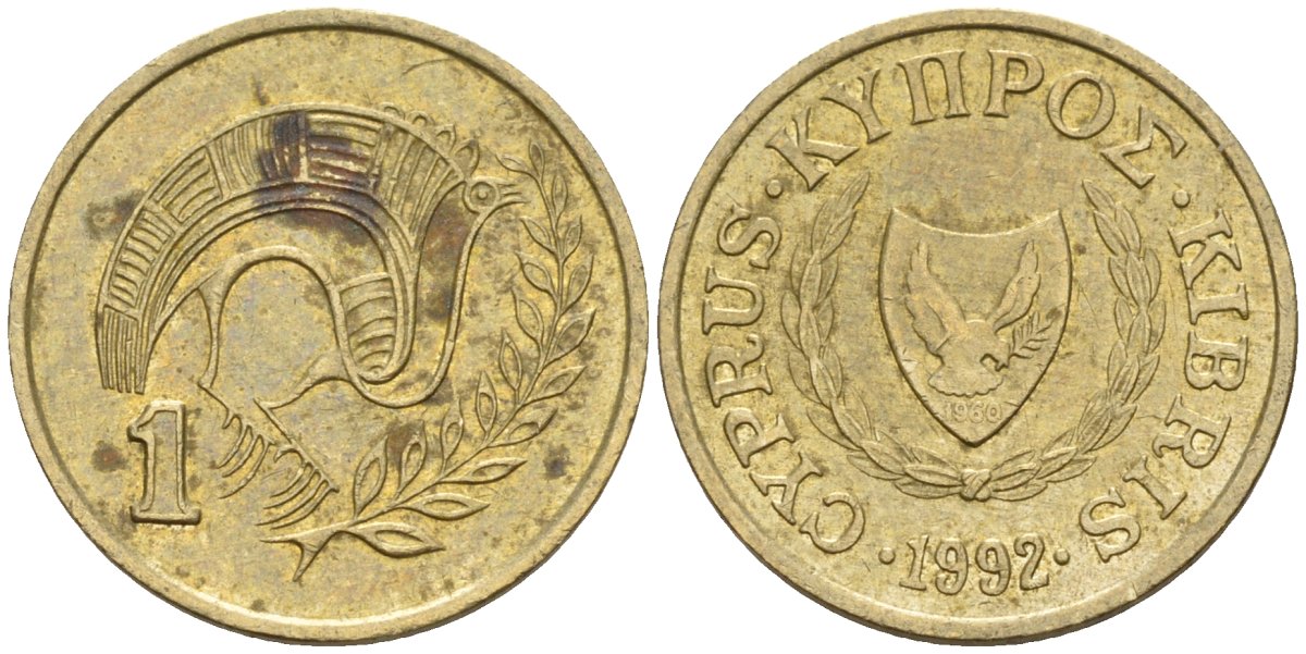 Кипр 1 цент 1992 KM 53.3 никель латунь 4174-1137