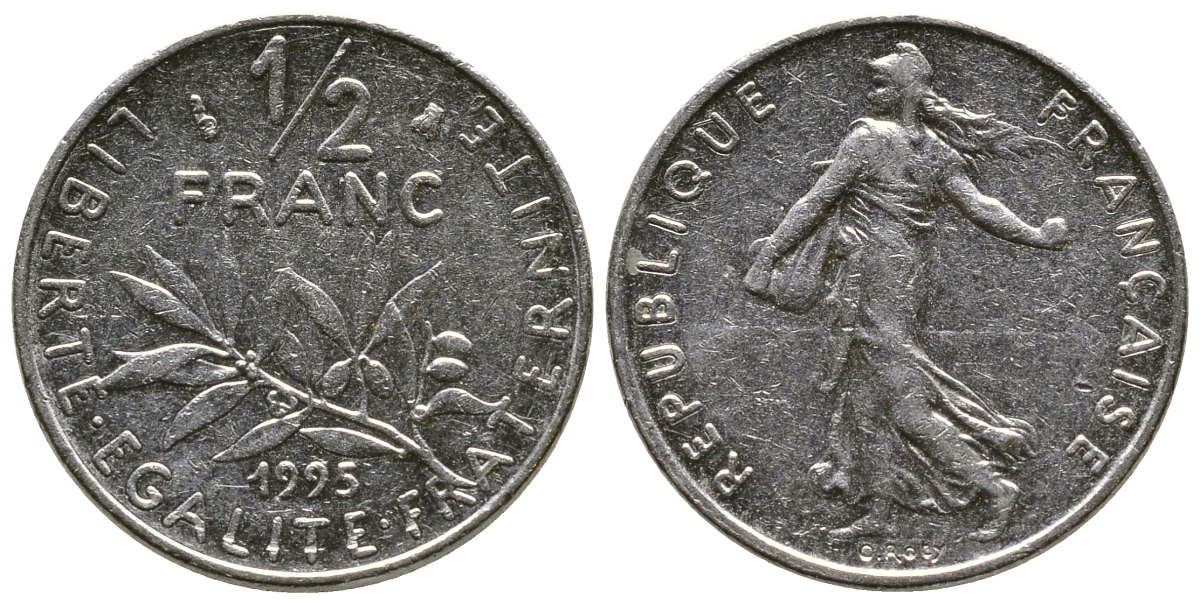 ФРАНЦИЯ 1/2 ФРАНКА 1995 KM 931.1 никель 93-1423