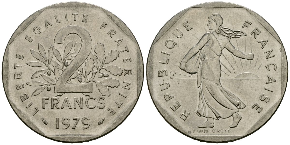 Франция 2 франка 1979 сеятель KM 942.1, Le Franc 272.3 никель 4120-1045