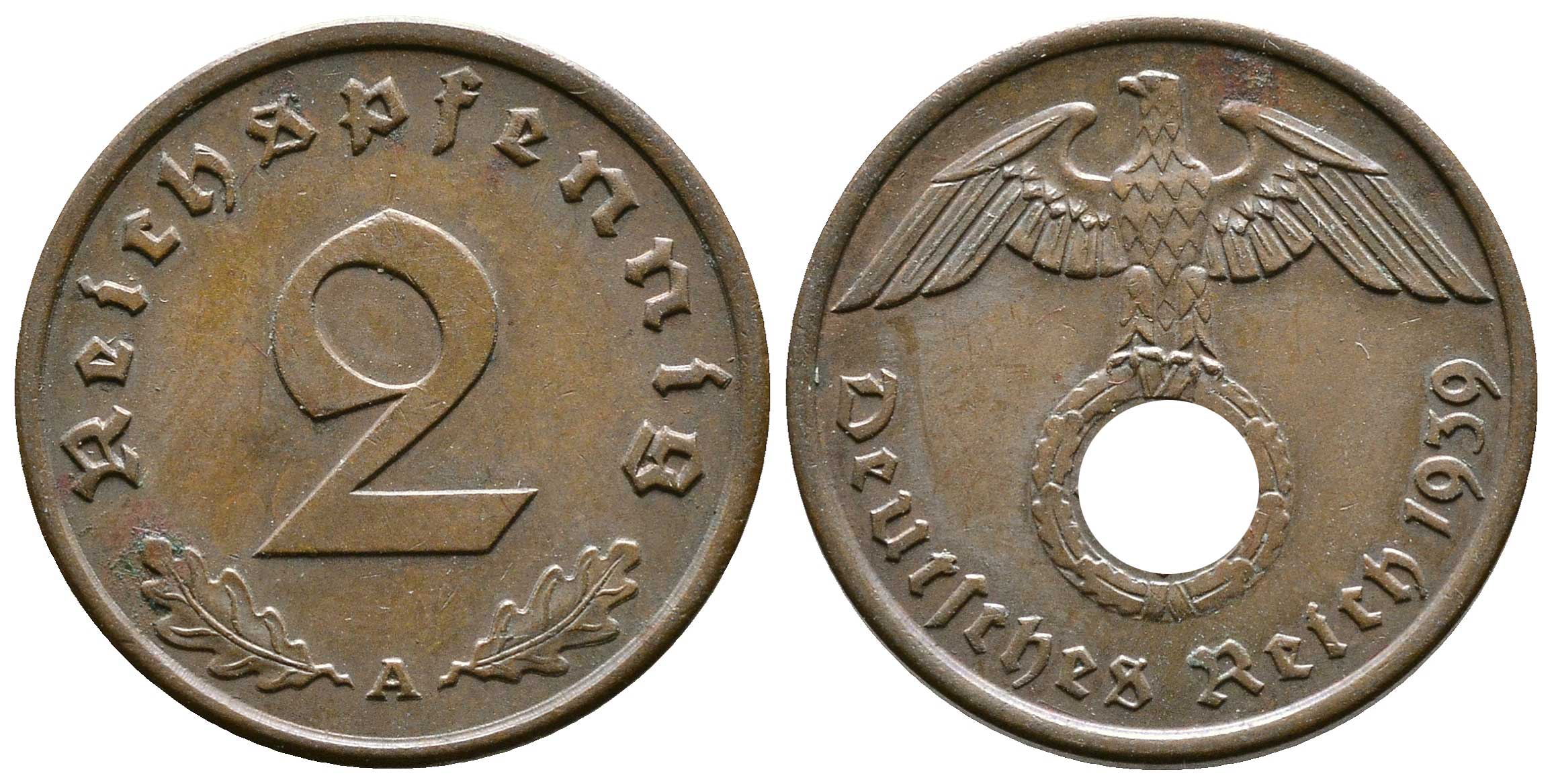 Германия 2 рейхспфеннига 1939 A KM 90, J. 362 бронза 176-1216