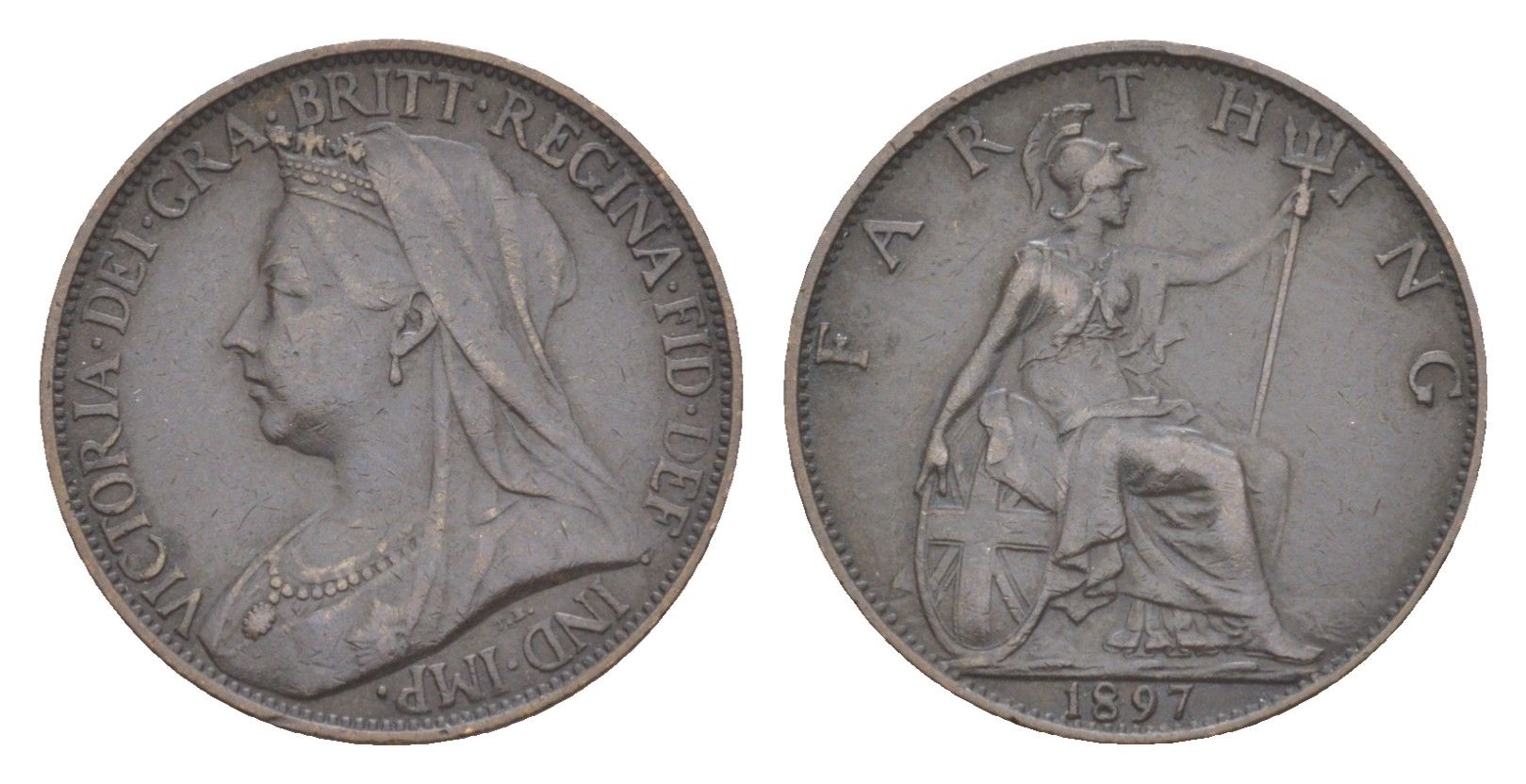 Великобритания 1 фартинг 1897 Виктория (1837-1901) KM 788.1, Spink 3963 бронза 4630-165