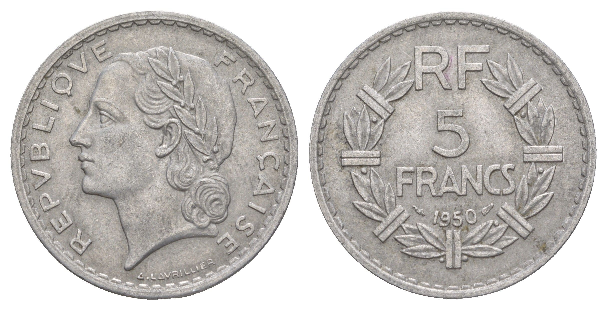 Франция 5 франков 1950 KM 888b алюминий 4385-342