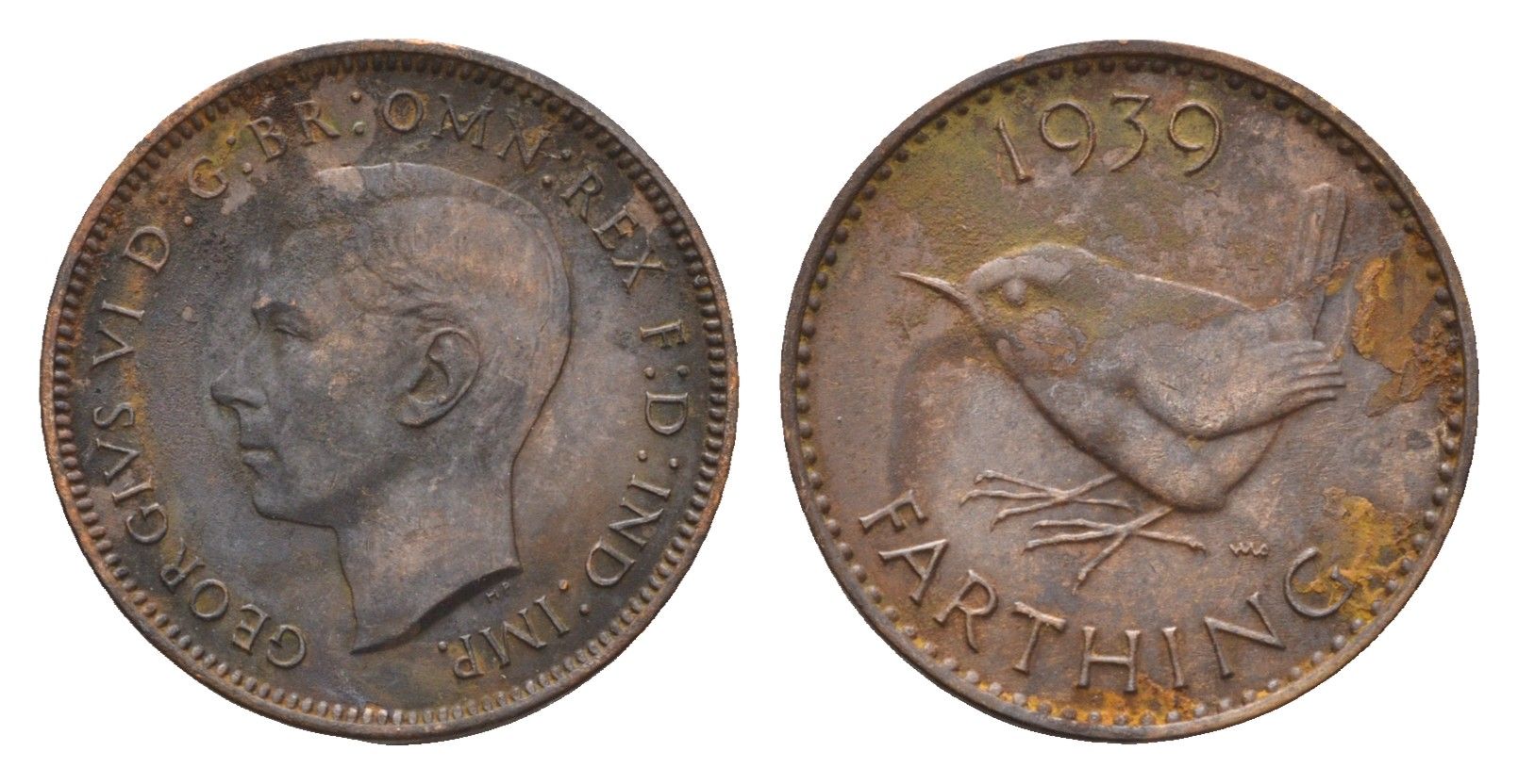 Великобритания 1 фартинг 1939 Георг VI (1936-1952) KM 843, Spink 4116 бронза 4697-851