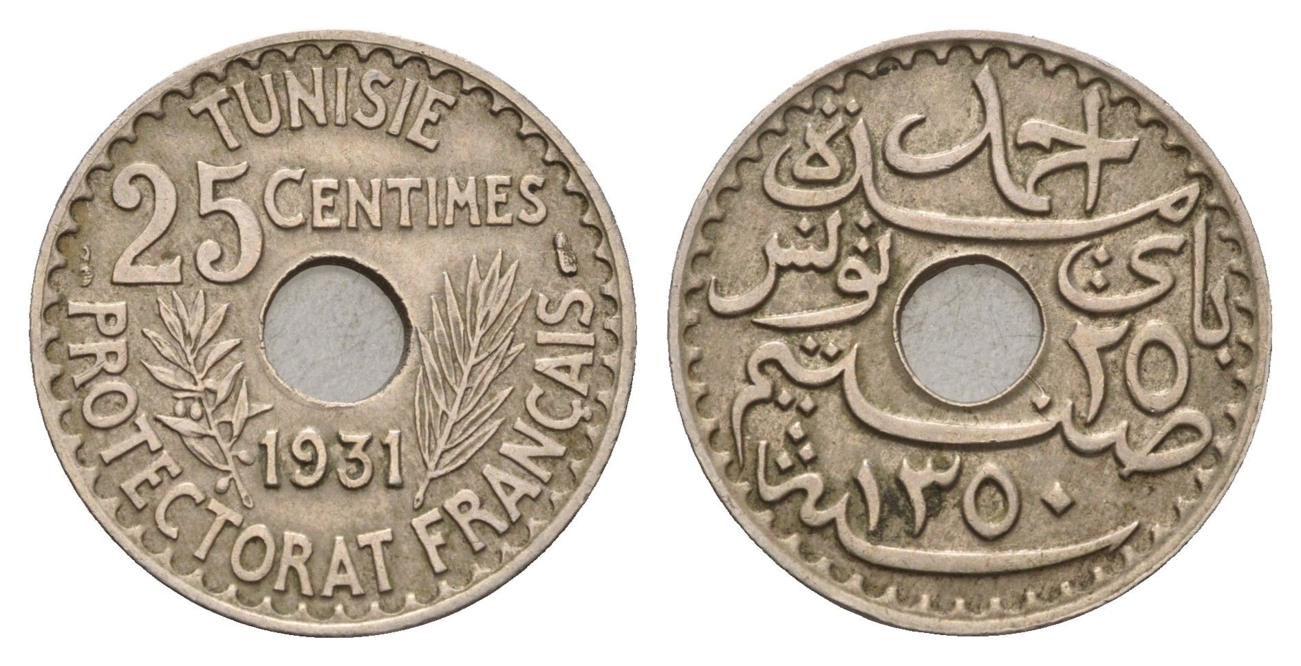 Тунис 25 сантимов 1931 KM 260 медно-никель 270-1515