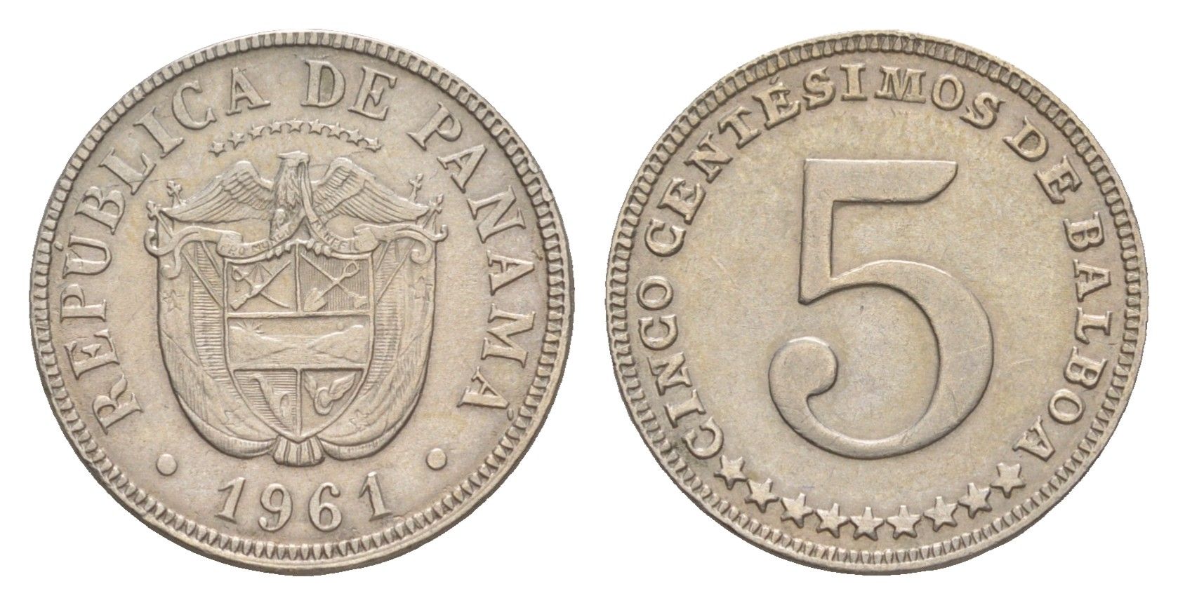 Панама 5 сентесимо 1961 тираж 1.000.000 экземпляров KM 23.1 медно-никель aUNC 4643-1265