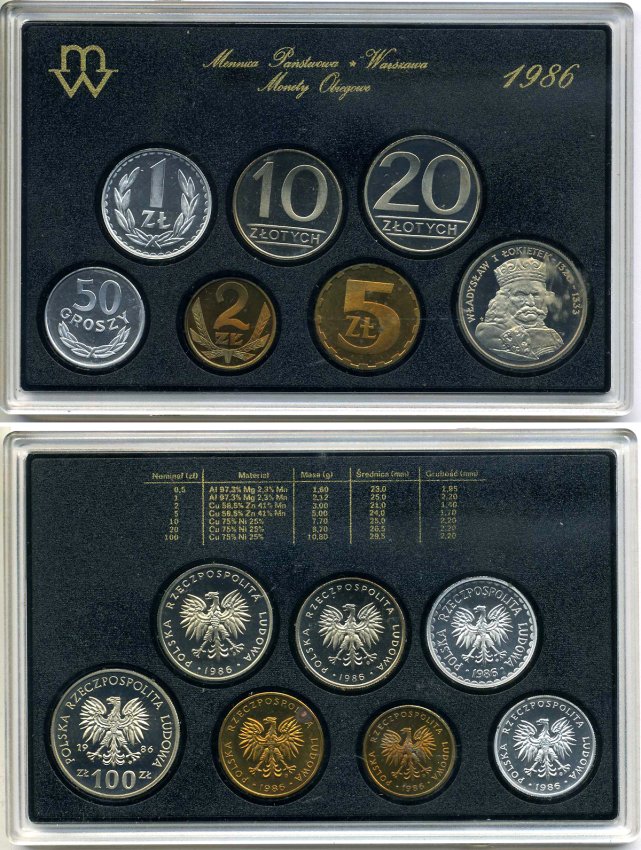 Польша набор из 7 монет 1986 в пластике, тираж 5000 экз. KM PS 5 PROOF 5-4-4-12