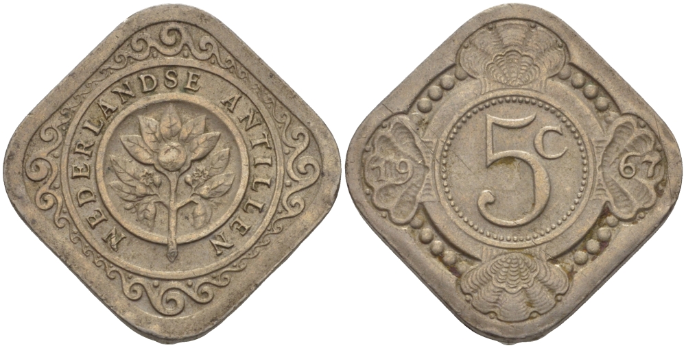 Нидерландские Антилы 5 центов 1967 Юлиана (1948-1980) KM 6 медно-никель 66-964