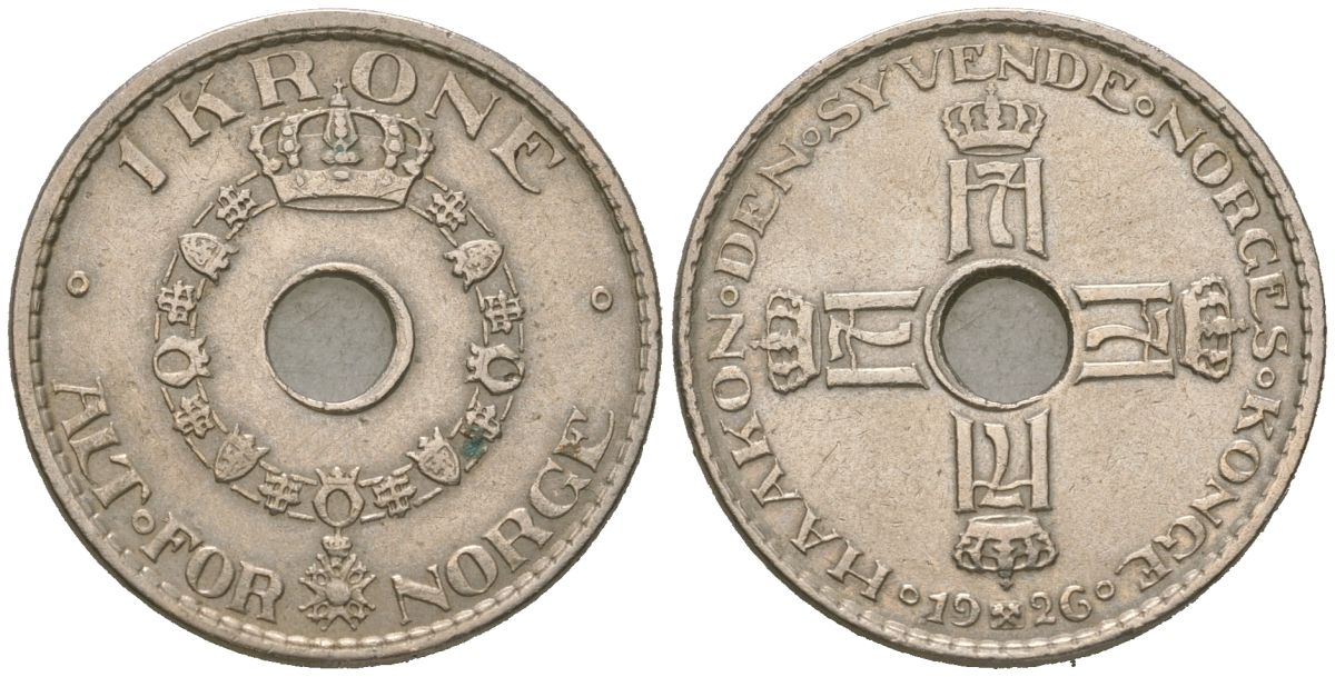 Норвегия 1 крона 1926 Хокон VII (1905-1957) KM 385 медно-никель 77-632